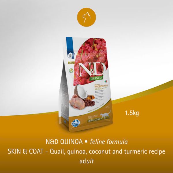 Hạt Cho Mèo Trưởng Thành N&D Quinoa – Hỗ Trợ Da & Lông Khỏe Mạnh