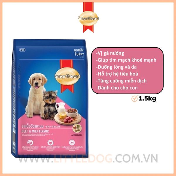 Smartheart Cho Chó Con - Beef&Milk for Puppy 1.5kg