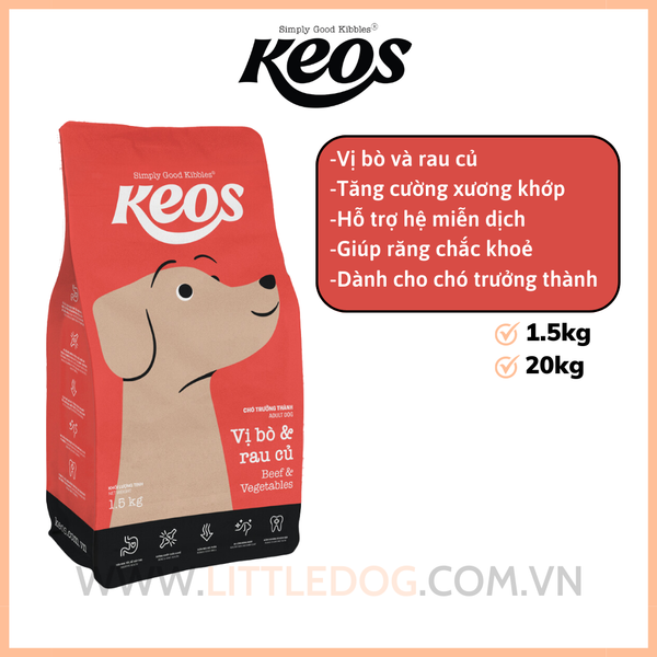 Keos- Thức ăn cho chó trưởng thành vị Bò và rau (1.5kg/20kg)