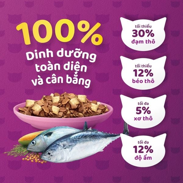 Thức ăn hạt khô Whiskas cho Mèo con 1.1kg (Cá thu/Cá biển/Cá ngừ&cá hồi)