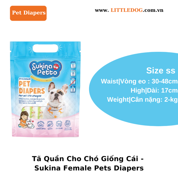 Tã Quần Cho Chó Cái - Sukina Petto - Female Pet Diaper ( XSSS-XL)