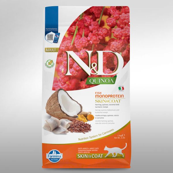 Hạt Cho Mèo Trưởng Thành N&D Quinoa – Hỗ Trợ Da & Lông Khỏe Mạnh