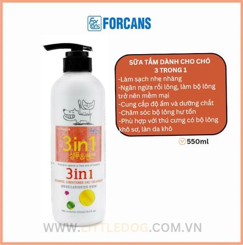 Forcans Sữa Tắm 3 Trong 1 Dành Cho Chó Mèo 550ml