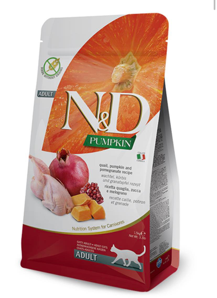 N&D Thức Ăn Mèo TrưởngThành ChimCút,BíĐỏ&Lựu- Adult Cat Pumkin Quail Pomegranate 1.5kg