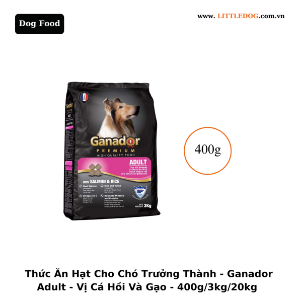 Thức Ăn Hạt Cho Chó Trưởng Thành - Ganador - Vị Cá Hồi & Gạo - 400g/3kg/20kg