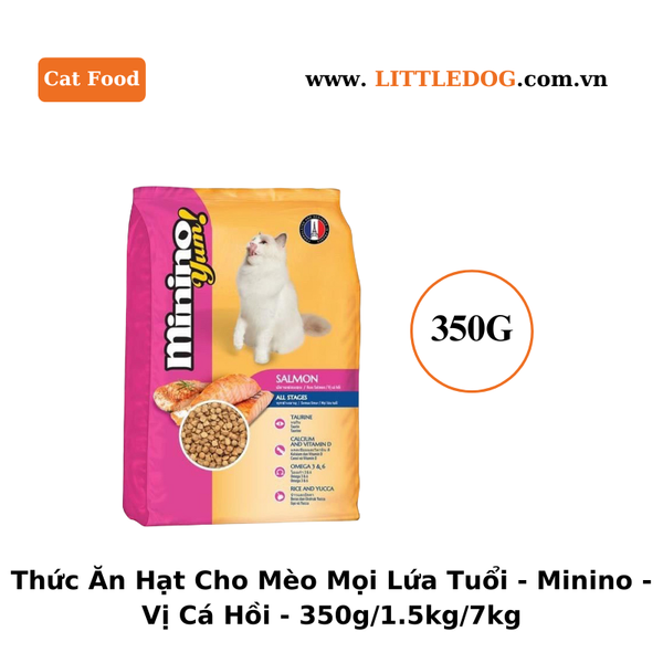 Thức Ăn Hạt Cho Mèo Mọi Lứa Tuổi - Minino - Vị Cá Hồi - 350g/1.5kg/7kg