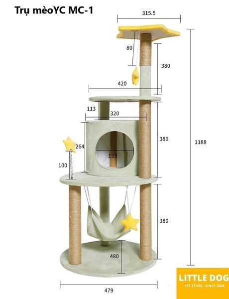 TRỤ MÈO CÀO YC MC-1 - YC CAT TREE MC-1 (479x479x1188 mm)
