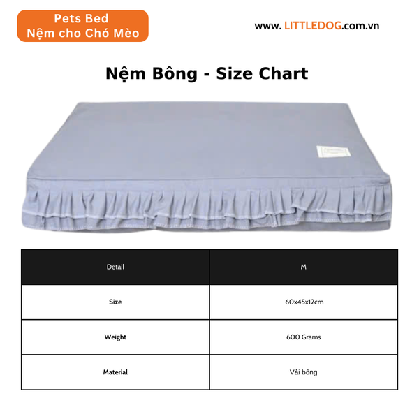 ĐỆM BÔNG THÚ CƯNG CÓ BÈO - RUFFLED PET COTTON BED ULIGOTA
