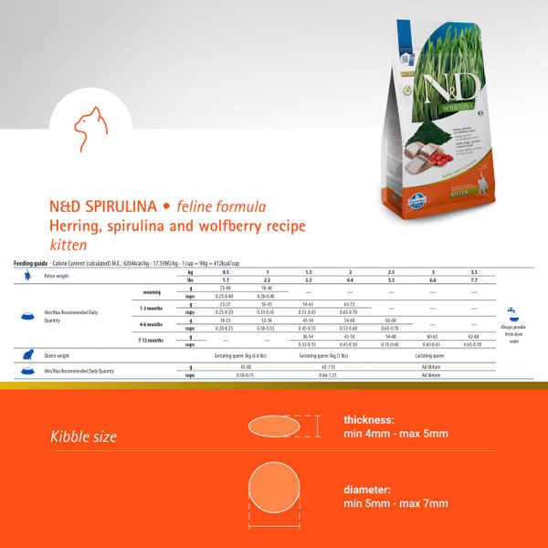 Hạt Cho Mèo Con Cao Cấp – N&D Spirulina Dòng Kitten Siêu Dinh Dưỡng