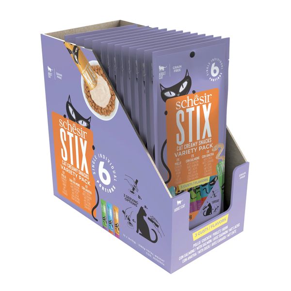 Que Súp Thưởng Mèo Schesir Stix – Thưởng Mềm Dạng Kem Dành Cho Mèo (6x15g)