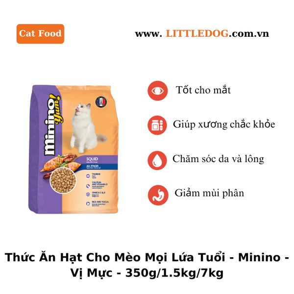 Thức Ăn Hạt Cho Mèo Mọi Lứa Tuổi Minino All Stages - Vị Mực - 350g/1.5kg/7kg