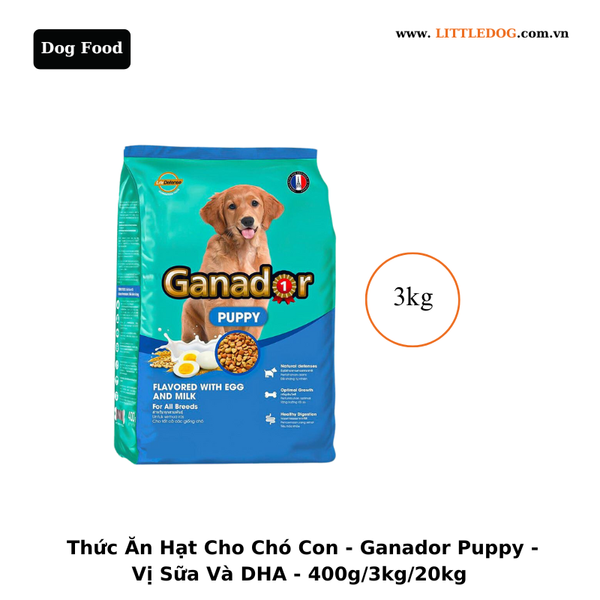 Thức Ăn Hạt Cho Chó Con - Ganador - Vị Trứng & Sữa - 400g/3kg/20kg