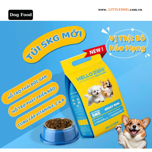 Thức Ăn Hạt Cho Chó Trưởng Thành - HelloDog - Vị Thịt Bò - 5kg