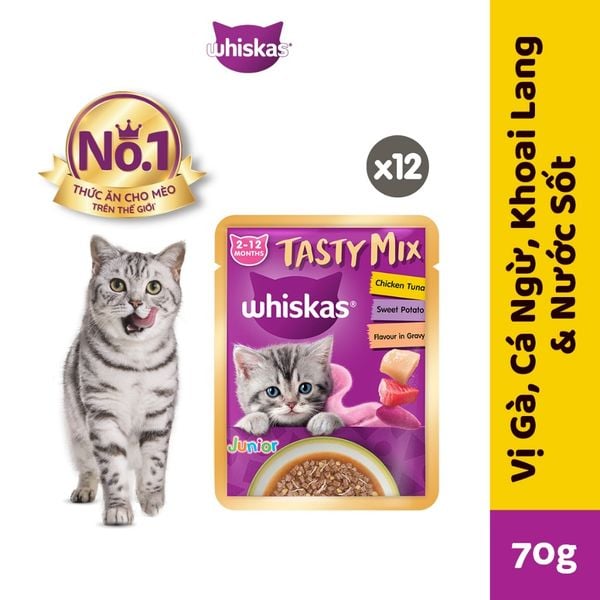 Pate Whiskas Tasty Mix In Gravy - Thịt Nấu Sốt Cho Mèo 70g