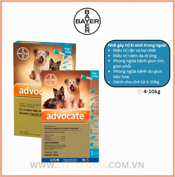 Advocate 4-10kg trị kí sinh trong ngoài cho chó 1.0ml