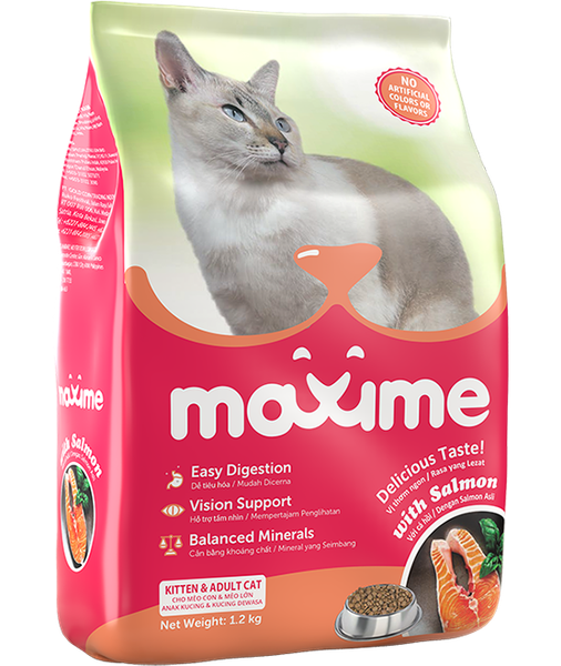 Maxime – Thức Ăn Cho Mèo Con & Mèo Trưởng Thành (Vị Cá Hồi & Cá Ngừ)