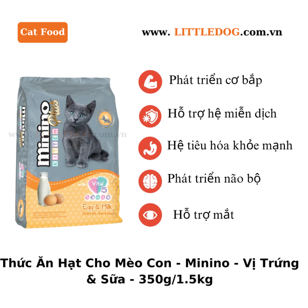 Thức Ăn Hạt Cho Mèo Con Minino - Vị Trứng Sữa - 350g/1.5kg