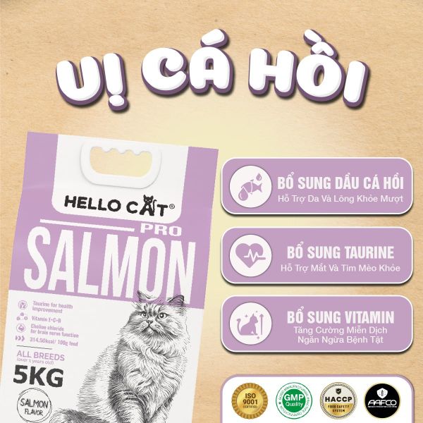 Thức Ăn Hạt Cho Mèo Trưởng Thành Hello Cat – Vị Cá Hồi – Bao 5kg