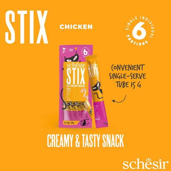 Que Súp Thưởng Mèo Schesir Stix – Thưởng Mềm Dạng Kem Dành Cho Mèo (6x15g)