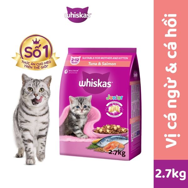 Thức ăn hạt khô Whiskas cho Mèo con 2.7kg (Cá thu/Cá biển/Cá ngừ&cá hồi)