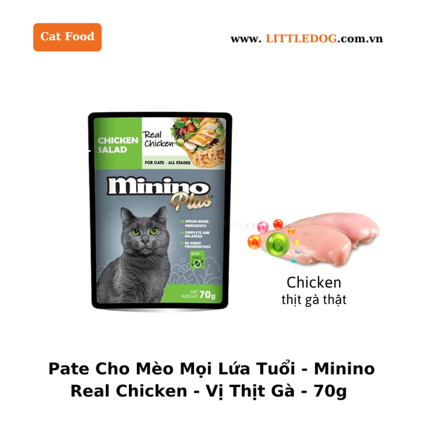 Pate Cho Mèo Mọi Lứa Tuổi - Minino Real Chicken - Vị Thịt Gà - 70g