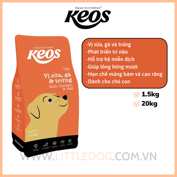 Keos- Thức ăn chó con vị gà,trứng và sữa (1.5kg/20kg)