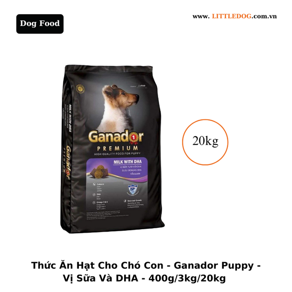 Thức Ăn Hạt Cho Chó Con - Ganador - Vị Sữa & DHA - 400g/3kg/20kg