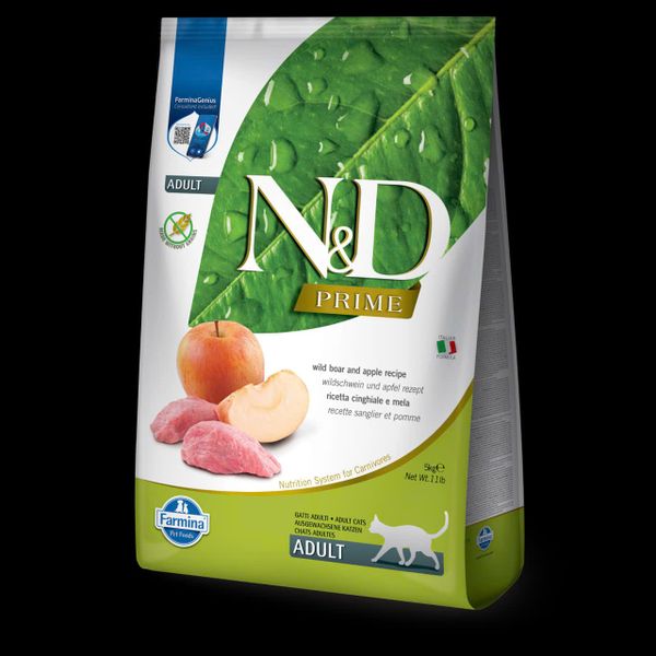 Hạt Mèo Cao Cấp N&D Grain-Free – Heo Rừng & Táo – Dành Cho Mèo Trưởng Thành