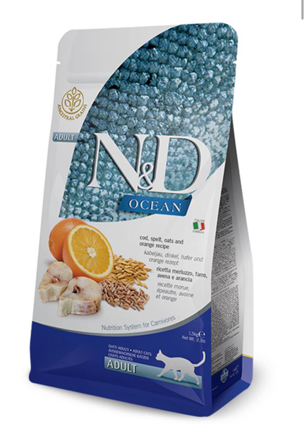 N&D Thức Ăn Mèo TrưởngThành Cam&Yến Mạch- Adult Cat Cod Spelt Oats Orange
