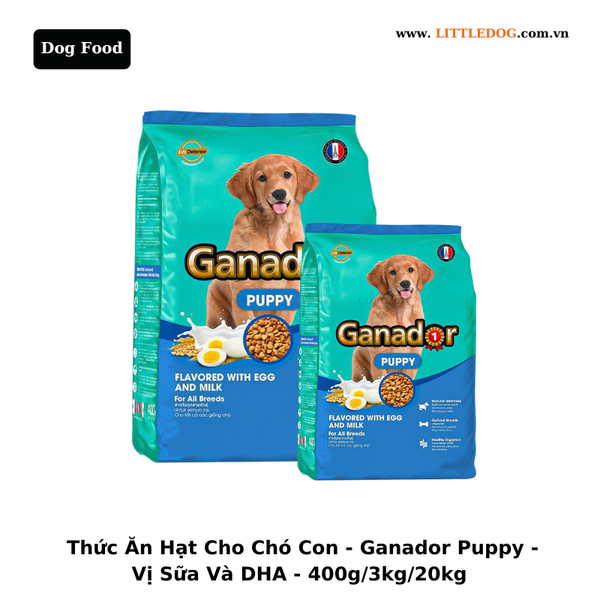 Thức Ăn Hạt Cho Chó Con - Ganador - Vị Trứng & Sữa - 400g/3kg/20kg