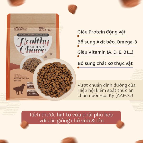 DoggyMan - Thức Ăn Hạt Healthy Choice Cho Chó Trưởng Thành Giống Vừa & Lớn – 400g/1,5kg