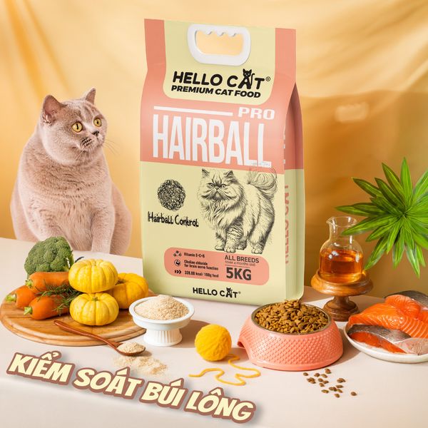 THỨC ĂN HẠT CHO MÈO HELLO CAT HAIRBALL – HỖ TRỢ NGĂN NGỪA & ĐÀO THẢI BÚI LÔNG - 5KG