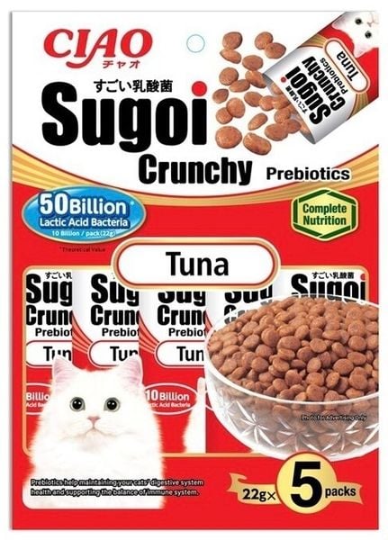 CIAO SUGOI CRUNCHY (5*22g) - Thức ăn khô hỗ trợ tiêu hoá cho Mèo