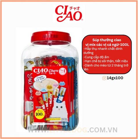 Ciao Churu Que Liếm Mix Các Vị Cá Ngừ (14gX100pcs)
