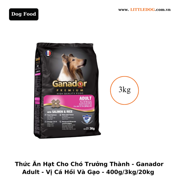 Thức Ăn Hạt Cho Chó Trưởng Thành - Ganador - Vị Cá Hồi & Gạo - 400g/3kg/20kg