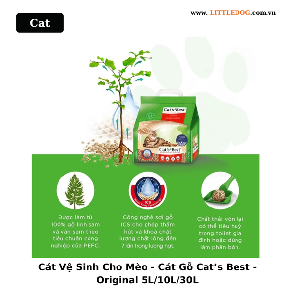 Cát Vệ Sinh Cho Mèo - Cát Gỗ Cat’s Best Original - 5L/10L/30L