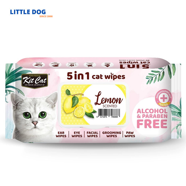 Kit Cat Khăn Giấy Uớt Kháng Khuẩn, Tắm Khô Cho Mèo - 5in1