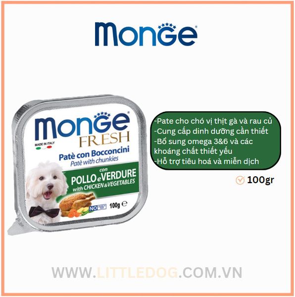 Pate Monge Cho Chó Vị Gà & rau củ 100g | Chicken & Vegetable - Xuất xứ Ý