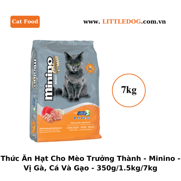 Thức Ăn Hạt Cho Mèo Trưởng Thành - Minino Plus - Vị Gà, Cá Và Gạo - 350g/1.5kg/7kg