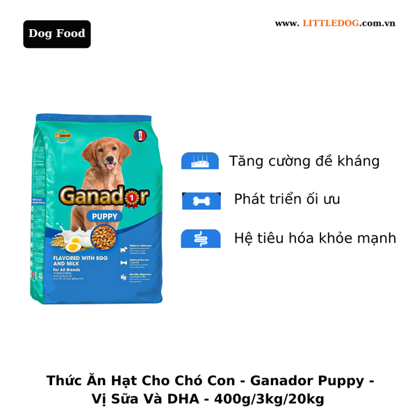 Thức Ăn Hạt Cho Chó Con - Ganador - Vị Trứng & Sữa - 400g/3kg/20kg