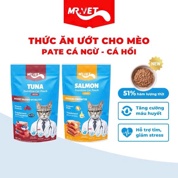 Pate Cho Mèo Mr.Vet - Vị Cá Ngừ Và Cá Hồi (70g)