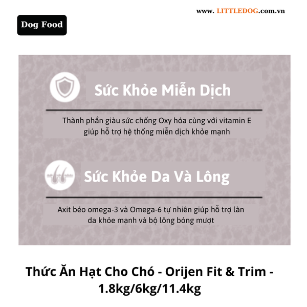 Thức Ăn Hạt Cho Chó - Orijen Dog Fit&Trim - 1.8kg/6kg/11.4kg