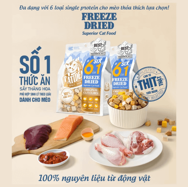 Thức Ăn Thịt Tươi Sấy Thăng Hoa Cho Mèo - CATIDEA Freeze-Dried Raw