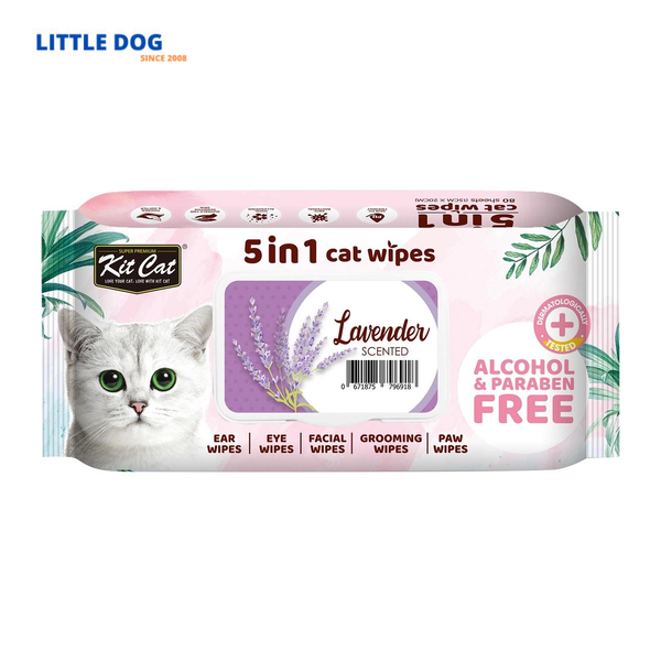 Kit Cat Khăn Giấy Uớt Kháng Khuẩn, Tắm Khô Cho Mèo - 5in1