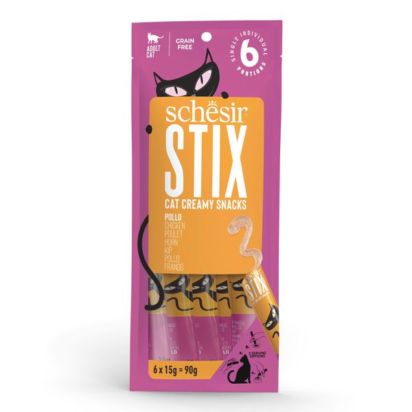 Que Súp Thưởng Mèo Schesir Stix – Thưởng Mềm Dạng Kem Dành Cho Mèo (6x15g)