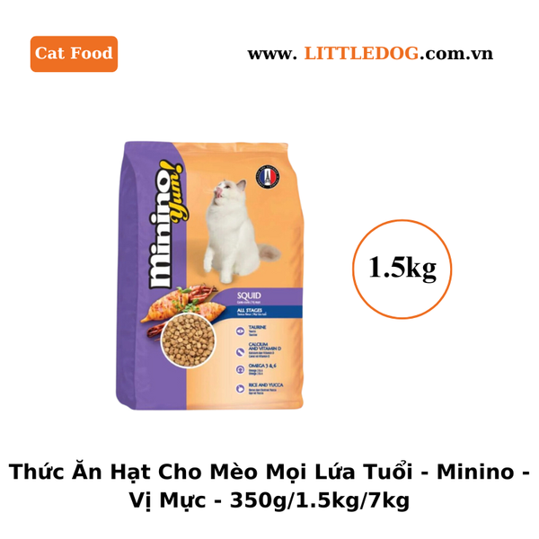 Thức Ăn Hạt Cho Mèo Mọi Lứa Tuổi Minino All Stages - Vị Mực - 350g/1.5kg/7kg