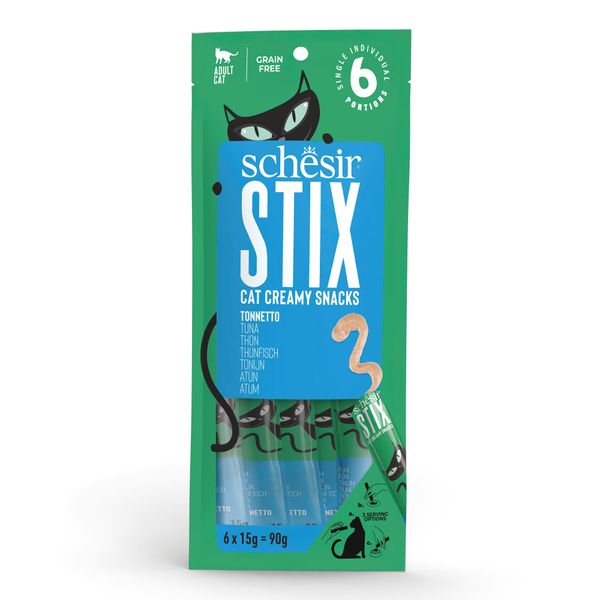 Que Súp Thưởng Mèo Schesir Stix – Thưởng Mềm Dạng Kem Dành Cho Mèo (6x15g)