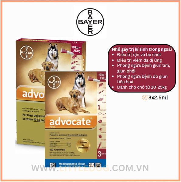Advocate 10-25kg trị kí sinh trong ngoài cho chó 2.5ml