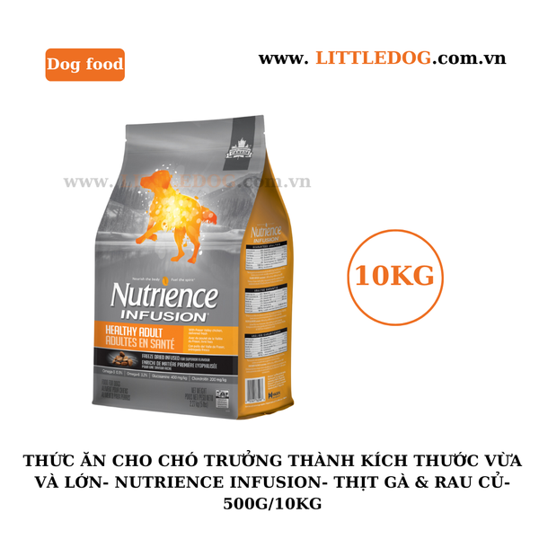 Thức Ăn Hạt Cho Chó Trưởng Thành Kích Thước Vừa Và Lớn - Nutrience Infusion - Thịt Gà Và Rau Củ - 500g/10kg