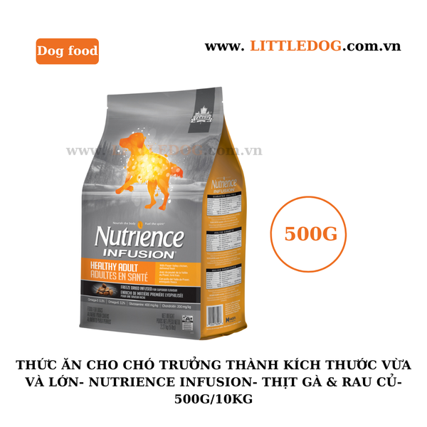 Thức Ăn Hạt Cho Chó Trưởng Thành Kích Thước Vừa Và Lớn - Nutrience Infusion - Thịt Gà Và Rau Củ - 500g/10kg
